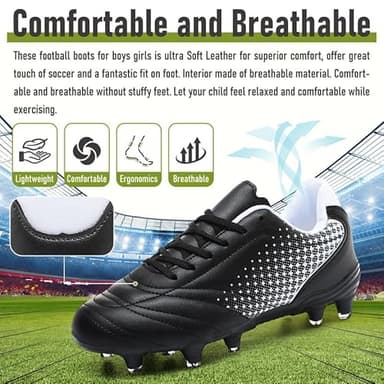 LIZRHA Soccer Shoes for Boys Girls Soccer Cleats Boys Girls Kids Athletic Outdoor Football Shoes Youth Football Cleats Outdoor & Indoor Soccer Shoes Lightweight, Running & Training for Students - Image 3