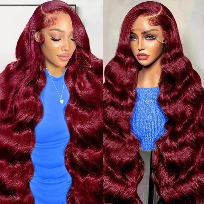 99j Burgundy Wig Human Hair 180% Density 13x6 Body Wave Lace Front Human Hair Pre Plucked 26 Inch - Image 1