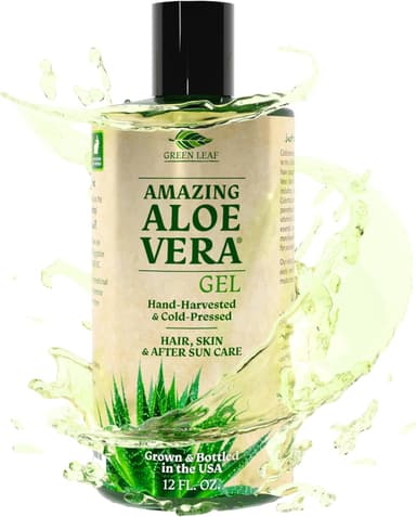 Green Leaf Naturals Amazing Aloe Vera Gel - Freshly Cut, 100% Pure Aloe, Premium Quality, Vegan, Unscented - Natural Sunburn Relief, After Shave, Skin, Face & Hair Care 12oz - Image 2
