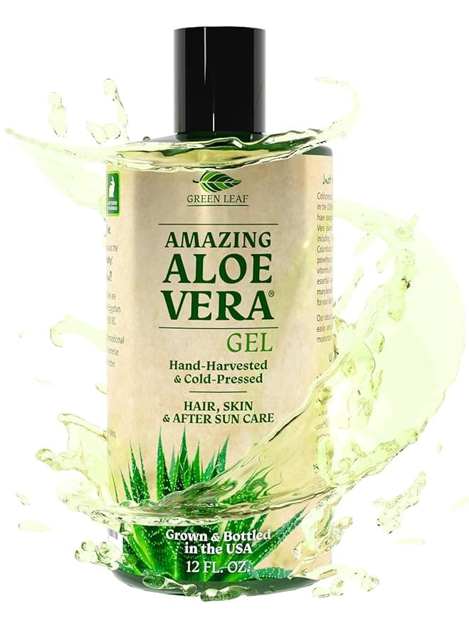 Green Leaf Naturals Amazing Aloe Vera Gel - Freshly Cut, 100% Pure Aloe, Premium Quality, Vegan, Unscented - Natural Sunburn Relief, After Shave, Skin, Face & Hair Care 12oz - Image 1