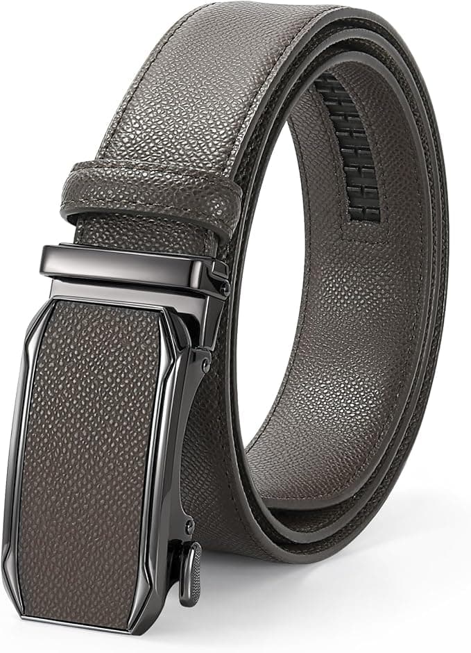 JASGOOD Mens Leather Ratchet Belt Click Slide Automatic Buckle Belt for Pants Dress 1.38inch Width - Image 1