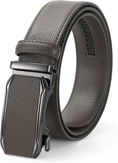 JASGOOD Mens Leather Ratchet Belt Click Slide Automatic Buckle Belt for Pants Dress 1.38inch Width - Image 1