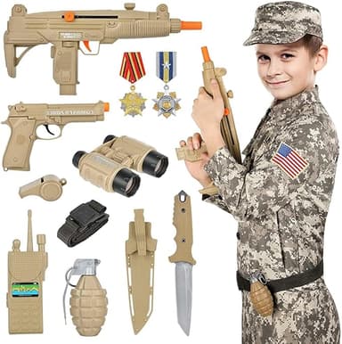 GIFTINBOX Kids Army Soldier Dress Up Costume Role Play Set, Deluxe Christmas Gift for Kids Boys Aged 3-12 - Image 1