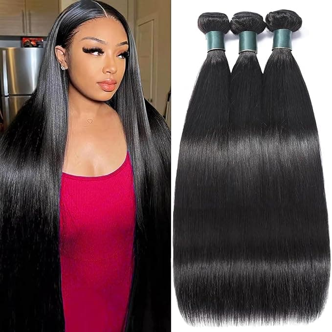 Brazilian Straight Bundles Human Hair 16 18 20 Inch 12A Grade 100% Unprocessed Virgin Human Hair Bundles For Women Quick Weave Natural Black Color - Image 1