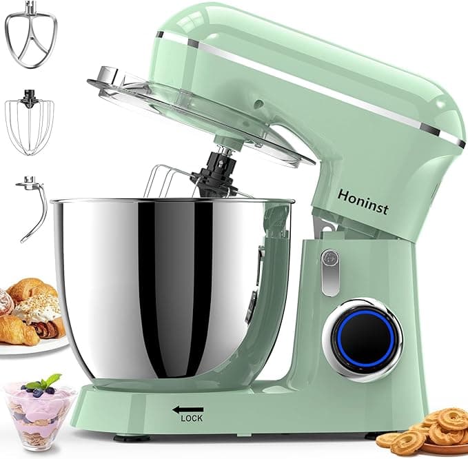 Stand Mixer, 6.5QT 10-Speed Tilt-Head Electric Stand Mixer, 3-In-1 Kitchen Mixer with Bowl, Dough Hook, Whisk and Beater, Food Mixer for Baking, Cake and Most Home Cooks, Light Green - Image 1