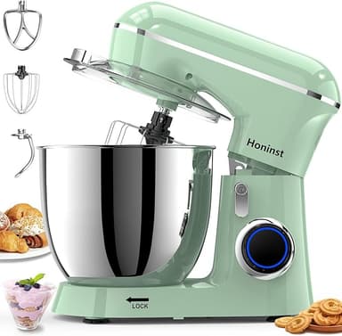 Stand Mixer, 6.5QT 10-Speed Tilt-Head Electric Stand Mixer, 3-In-1 Kitchen Mixer with Bowl, Dough Hook, Whisk and Beater, Food Mixer for Baking, Cake and Most Home Cooks, Light Green - Image 1