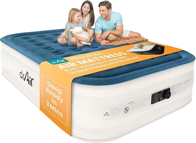 Queen Air Mattress, 18” Raised Inflatable Bed with Built-in Pump, Waterproof Velvety Top, Ergonomic Design, Reinforced Support, and Carry Bag for Home, Camping, and Guests - Image 1