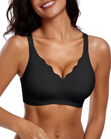 Vertvie Womens Seamless Bras No Underwire Supportive Wireless Push Up Full Coverage Bralette Comfort Scalloped T-Shirt Bra - Image 1