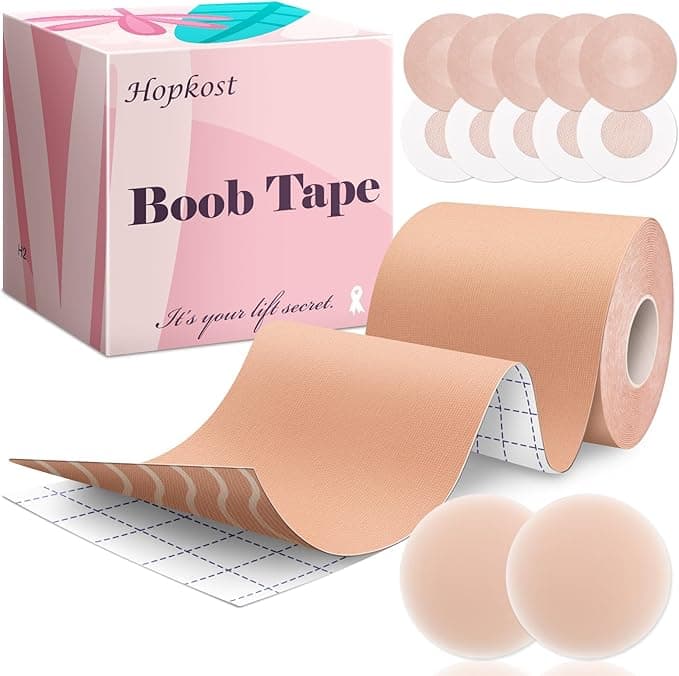 Boob Tape Breast Lift Tape for Large Breasts with 2 Pcs Nipple Covers Invisible Boobtape for A-G Cup(Beige,3 in - Image 1
