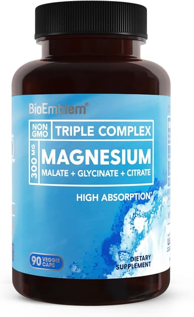 BioEmblem Triple Magnesium Complex | 300mg Magnesium Glycinate, Malate & Citrate | High Absorption Chelated Formula | Vegan, Non-GMO, Gluten-Free | 90 Capsules - Image 2