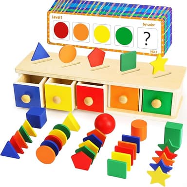 Peacurh Montessori Toys Wooden Color & Shape Sorter Toys for Toddlers 1-3, Matching Box Sorting Blocks Manipulatives Preschool Learning Educational Toy for 1 2 3 4 Year Old Boy Girl Kid Gifts - Image 1