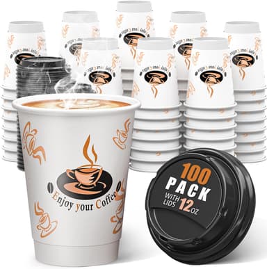 Qunclay 100 Pack 12 oz Double Wall Disposable Paper Coffee Cups with Lids, Insulated To Go Coffee Cup, Hot Drinking Cups for Daily use - Image 2