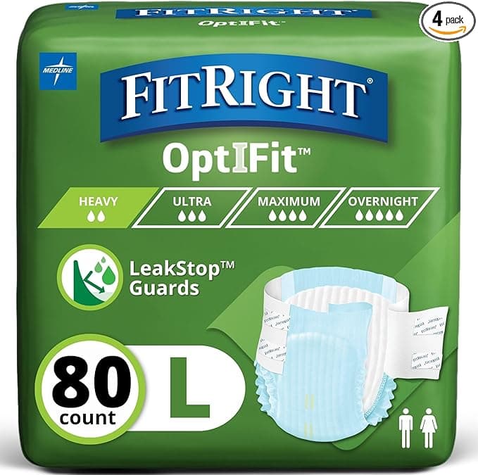 FitRight Adult Diapers, Extra+ Heavy Absorbency, L (Waist Size 44in-56in), 80 Count, OptiFit Incontinence Briefs for Men and Women, Disposable, Moisture-Wicking, Leak Protection - Image 1