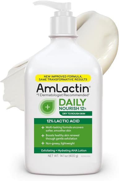 AmLactin Daily Nourish - Therapeutic Body Lotion for Dry Skin - No-Scrub Exfoliator and Moisturizer with 12% Lactic Acid AHA, 14.1 oz (Packaging May Vary - Image 2