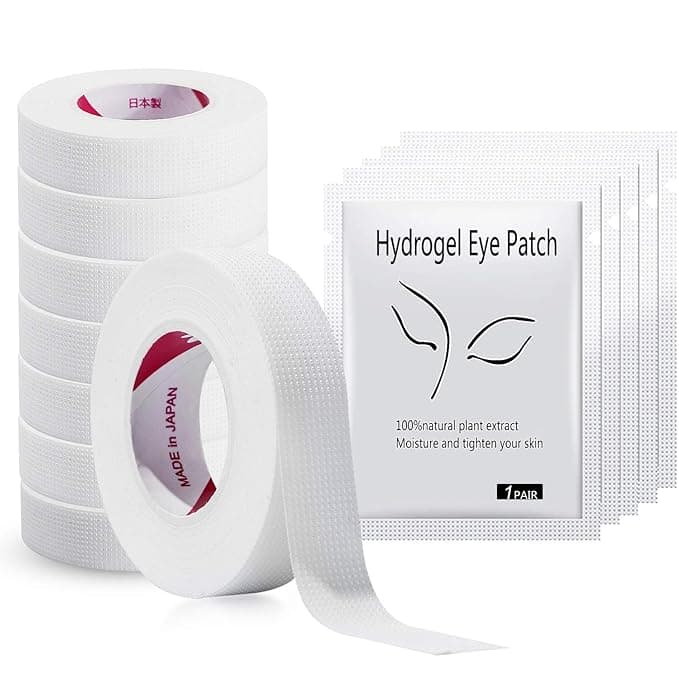 JASSINS 8 Rolls Eyelash Tape, Adhesive Fabric Eyelash Tapes, Adhesive Breathable Micropore Fabric Tape for Eyelash Extension Supply,9 m/10 Yard Each Roll (8 Rolls of White + 5 Eye Stickers - Image 1