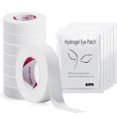 JASSINS 8 Rolls Eyelash Tape, Adhesive Fabric Eyelash Tapes, Adhesive Breathable Micropore Fabric Tape for Eyelash Extension Supply,9 m/10 Yard Each Roll (8 Rolls of White + 5 Eye Stickers - Image 1