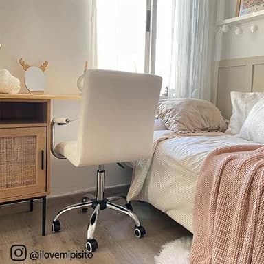 Yaheetech White Desk Chairs with Wheels/Armrests Modern PU Leather Office Chair Midback Adjustable Home Computer Executive Chair 360° Swivel - Image 10