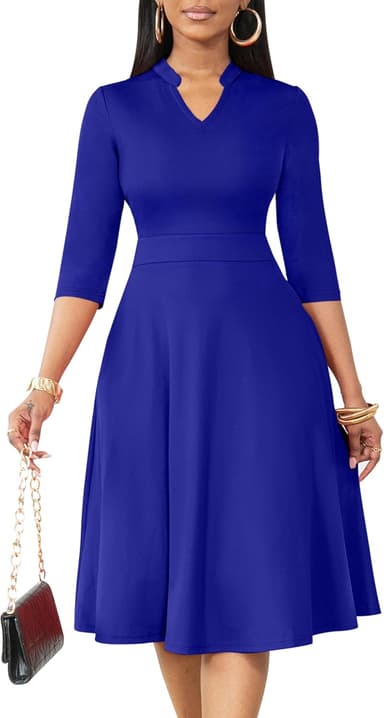 Nmoder Casual Dresses for Women Semi Formal Fit and Flare 3/4 Sleeve A-line Church Work Dress with Pockets - Image 2