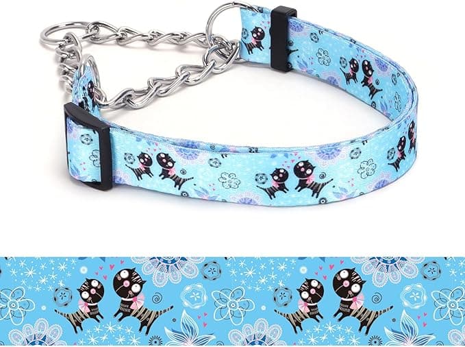 Martingale Dog Collar - Stainless Steel Chain, No Pull Training Collar with Flower Design for Large Medium Small Dogs (18, M - Image 1