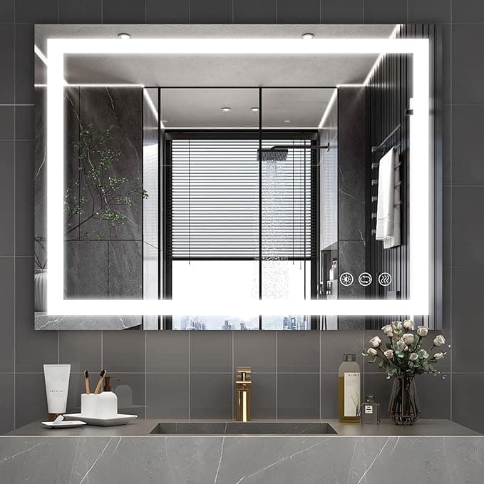 32x24 inch Wall Mounted LED Bathroom Mirror with 3000K-6000K Dimmable, Anti-Fog, Lighted Bathroom Mirror with Smart Touch Button, Memory Function(Horizontal/Vertical - Image 1