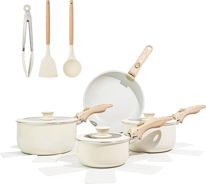 Pots and Pans Set, Non - Stick 17pcs Cookware Sets with Detachable Handles for Easy Storage and Versatile Use in Family Dinners & Daily Cooking - Image 1