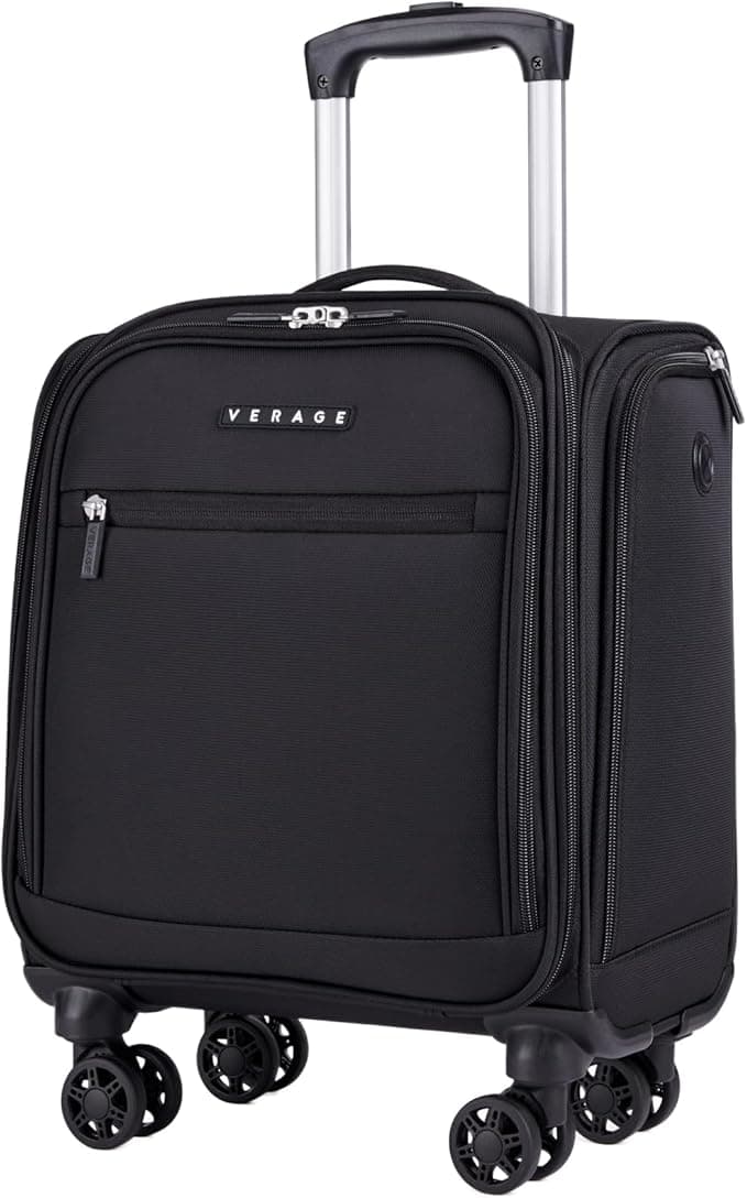 Verage Underseat Carry On Luggage with Wheels, 14.5-Inch Spinner Small Suitcase, Softside Lightweight Travel Bag for Men and Women, Airplane Carry On Bag, Black - Image 1