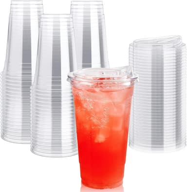 Lilymicky 60 PACK 24 oz Clear Plastic Cups With Strawless Sip Through Lids, Disposable, for Ice Coffee, Smoothie, Slurpee, or Any Cold Drinks - Image 2