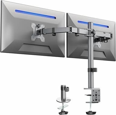 VIVO Dual Monitor Desk Mount, Heavy Duty Fully Adjustable Steel Stand, Holds 2 Computer Screens up to 30 inches and Max 22lbs Each, Gray Color, STAND-V002-GY - Image 1