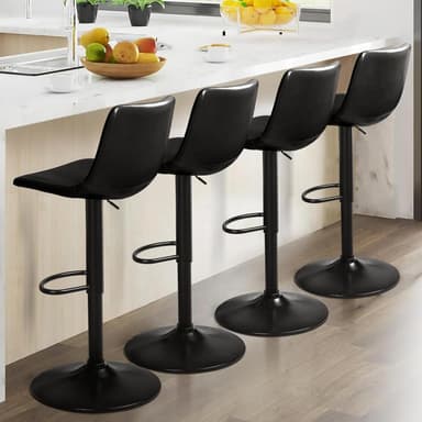 Lemebri Bar Stools Set of 4, Modern Adjustable Swivel Barstools Counter Height with Backrest, Faux Leather Upholstered Bar Chair for Kitchen Island, Whisky, Black - Image 2