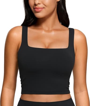 CRZ YOGA Butterluxe Square Neck Crop Tank Tops for Women - Workout Longline Sports Bras Padded Yoga Camisole - Image 1