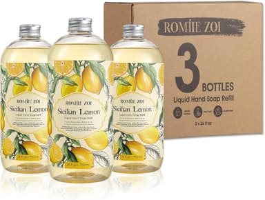 ROMIIE ZOI Lemon Scent Liquid Hand Soap Refills - Natural, Gentle & Moisturizing Formula - Family Size 3 Pack, Ideal for Liquid Soap Dispensers in Kitchen & Bathroom - Image 2