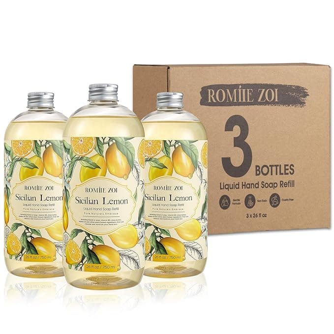 ROMIIE ZOI Lemon Scent Liquid Hand Soap Refills - Natural, Gentle & Moisturizing Formula - Family Size 3 Pack, Ideal for Liquid Soap Dispensers in Kitchen & Bathroom - Image 1
