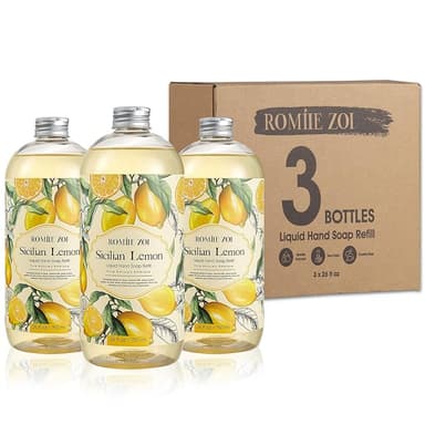 ROMIIE ZOI Lemon Scent Liquid Hand Soap Refills - Natural, Gentle & Moisturizing Formula - Family Size 3 Pack, Ideal for Liquid Soap Dispensers in Kitchen & Bathroom - Image 1