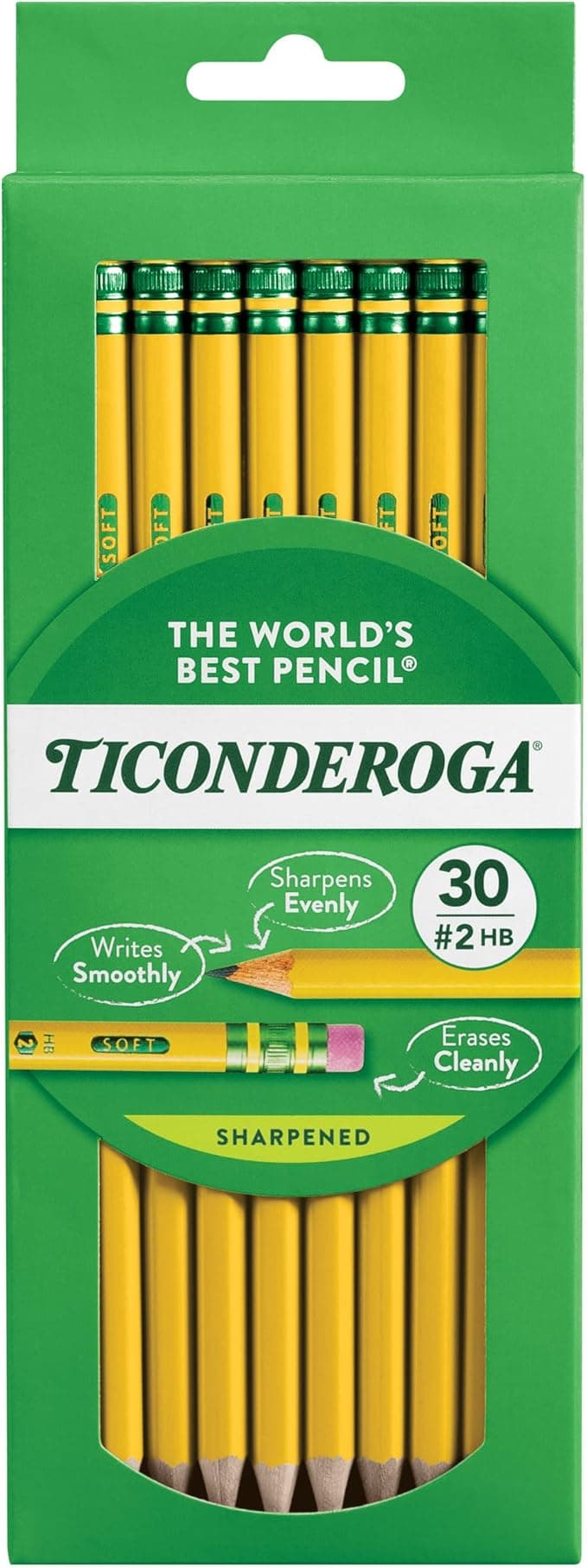 Ticonderoga Wood-Cased Pencils, Pre-Sharpened, #2 HB Soft, Yellow, 30 Count - Image 1