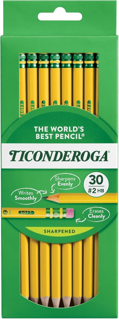 Ticonderoga Wood-Cased Pencils, Pre-Sharpened, #2 HB Soft, Yellow, 30 Count - Image 1