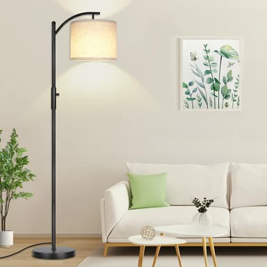 ROTTOGOON Dimmable Floor Lamp, Arc Floor Lamps for Living Room, Stepless Dimming Modern Standing Lamp with Linen Shade, Tall Lamp for Bedroom Office Dining Room- Black - Image 2