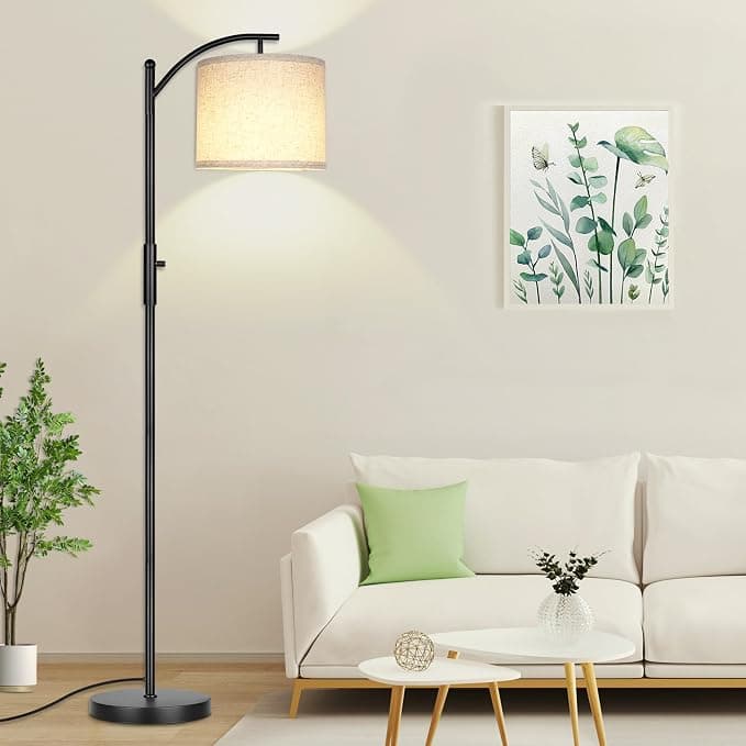 ROTTOGOON Dimmable Floor Lamp, Arc Floor Lamps for Living Room, Stepless Dimming Modern Standing Lamp with Linen Shade, Tall Lamp for Bedroom Office Dining Room- Black - Image 1