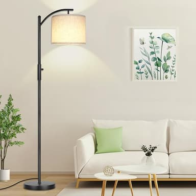 ROTTOGOON Dimmable Floor Lamp, Arc Floor Lamps for Living Room, Stepless Dimming Modern Standing Lamp with Linen Shade, Tall Lamp for Bedroom Office Dining Room- Black - Image 1