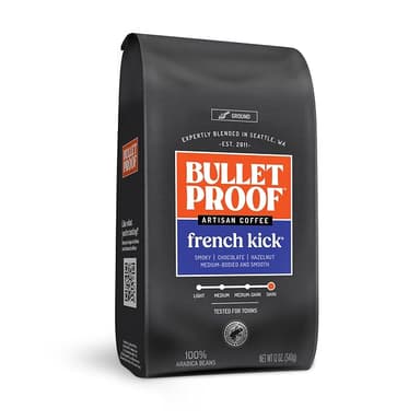 Bulletproof French Kick Dark Roast Ground Coffee, 12 Ounces, 100% Arabica Beans, Clean Coffee Tested for Toxins, Packaging May Vary - Image 1