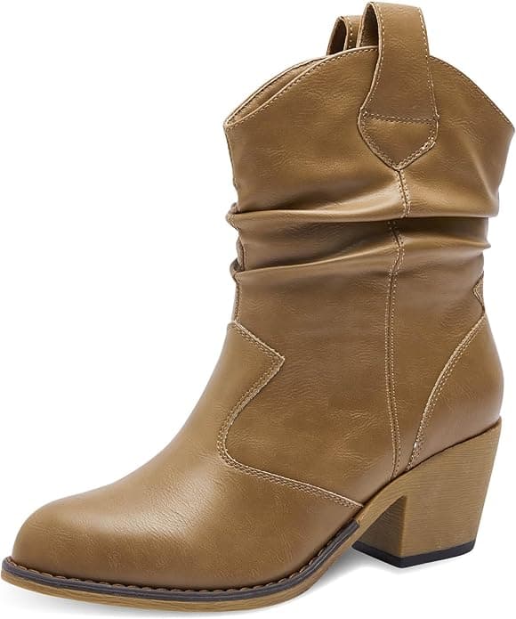 Western Cowboy Boots for Women - Durable Stack Heel and Ankle Style Cowgirl Boots - Comfortable Faux Leather Teen Girls & Women's Ankle Booties - Image 1