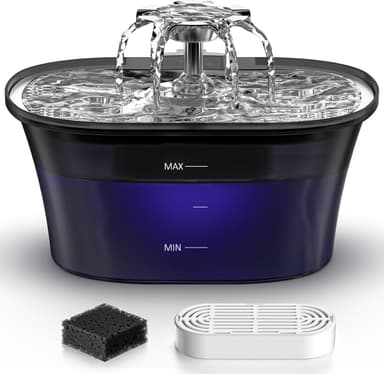 Cat Water Fountain - Recant Cat Fountain 2.5L/84oz Automatic Pet Fountain with Stainless Steel Lid, Dog Water Dispenser with Replacement Filters for Cats Dogs Multiple Pets (Black, Large - Image 2