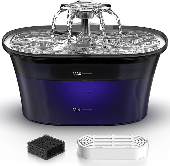Cat Water Fountain - Recant Cat Fountain 2.5L/84oz Automatic Pet Fountain with Stainless Steel Lid, Dog Water Dispenser with Replacement Filters for Cats Dogs Multiple Pets (Black, Large - Image 1