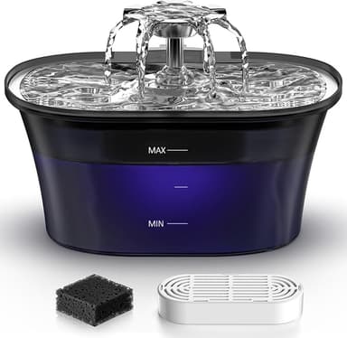 Cat Water Fountain - Recant Cat Fountain 2.5L/84oz Automatic Pet Fountain with Stainless Steel Lid, Dog Water Dispenser with Replacement Filters for Cats Dogs Multiple Pets (Black, Large - Image 1