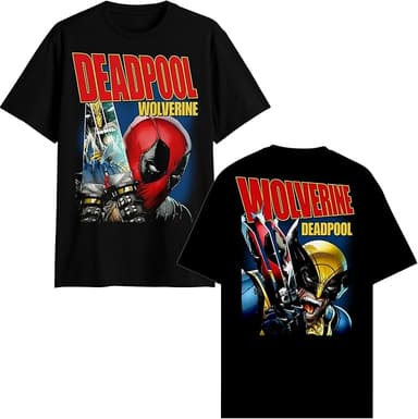 Marvel Deadpool Wolverine Magazine Front Back T-Shirt - Image 1