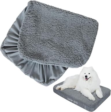Dog Bed Covers 2 Pack Soft Plush Replacement Washable, Waterproof Pet Mattress Bed Liner Grey 44x35 Inches, for Dog/Cat, Cover Only - Image 1