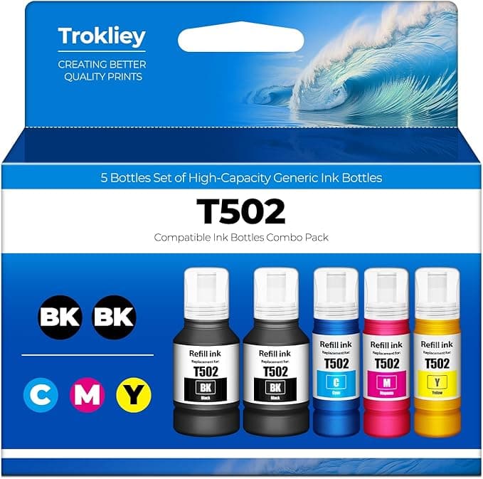 502 Ink Refill Bottles ET-2850 ET-3760 ET-3850 Replacement for 502 Ink Bottles (5 Pack) for ET 2850 ET 3850 ET-4850 ET-2760 ET3760 2850 ET-4760 ET-3830 ET-3843 ET-2750 ET-3750 ET4750 ET-15000 Printer - Image 1