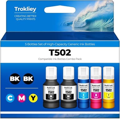 502 Ink Refill Bottles ET-2850 ET-3760 ET-3850 Replacement for 502 Ink Bottles (5 Pack) for ET 2850 ET 3850 ET-4850 ET-2760 ET3760 2850 ET-4760 ET-3830 ET-3843 ET-2750 ET-3750 ET4750 ET-15000 Printer - Image 1