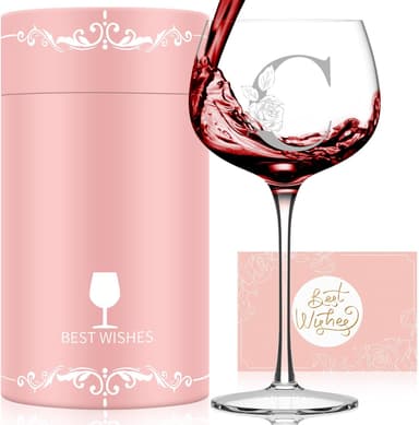 Personalized Gifts for Women, Monogrammed A-Z Wine Glass Customized Gift, Unique Christmas Birthday Gifts for Women Her Mom Friend Sister Wife Daughter Nurse (C - Image 2