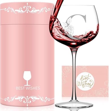 Personalized Gifts for Women, Monogrammed A-Z Wine Glass Customized Gift, Unique Christmas Birthday Gifts for Women Her Mom Friend Sister Wife Daughter Nurse (C - Image 1
