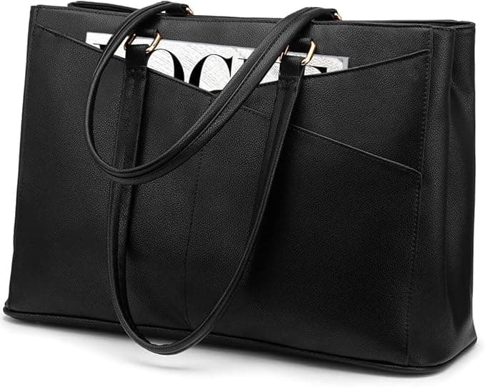 LOVEVOOK Laptop Tote Bag for Women 15.6 Inch Waterproof Leather Computer Bags Business Office Work Briefcase Black - Image 1